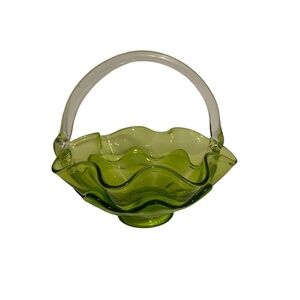 Viking‎ Vintage Double Crimp Glass Bowl Basket Avocado Green